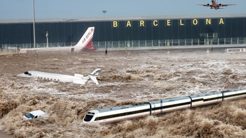 Barcelona airport and metro flooded, Spain on alert! Highways submerged as extreme rain strike